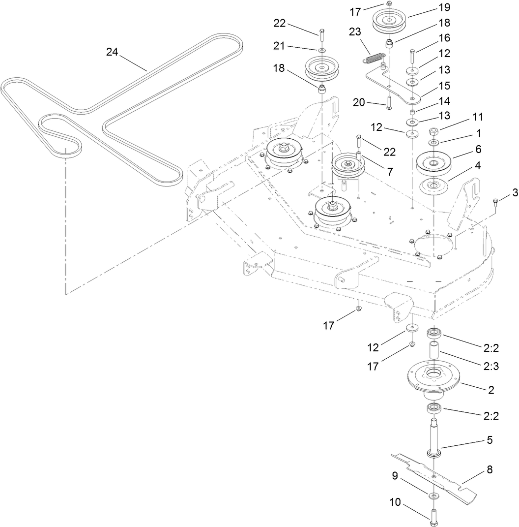 48 Inch Deck Belt, Spindle and Hi-Flo Blade Assembly