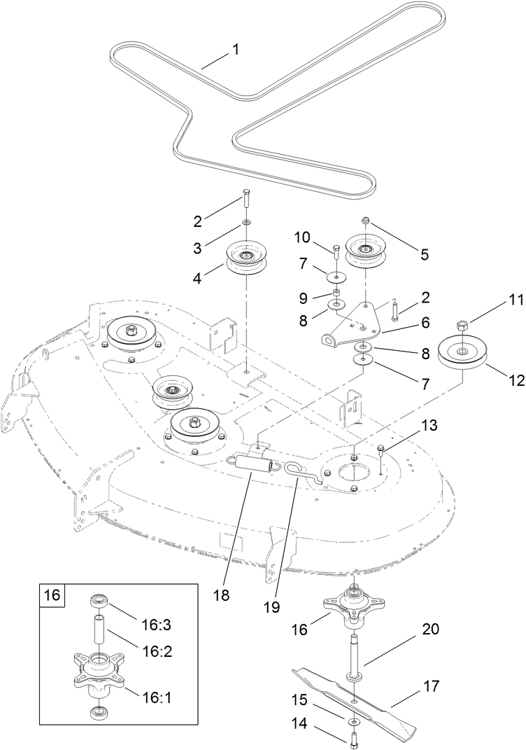 50 Inch Deck, Belt and Mulch Blade Assembly