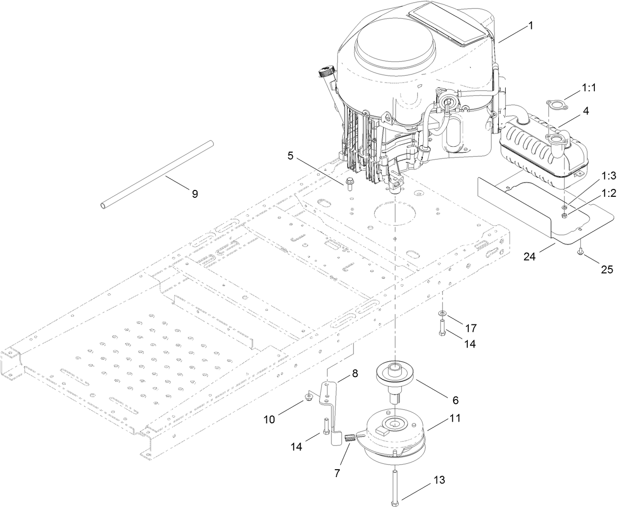 Engine, Muffler and Clutch Assembly