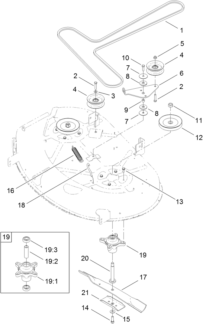 42 Inch Deck, Belt and Blade Assembly