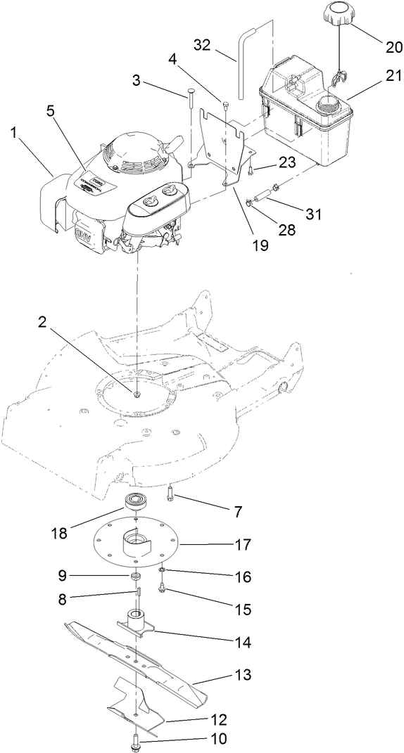 Engine, Fuel Tank and Blade Assembly