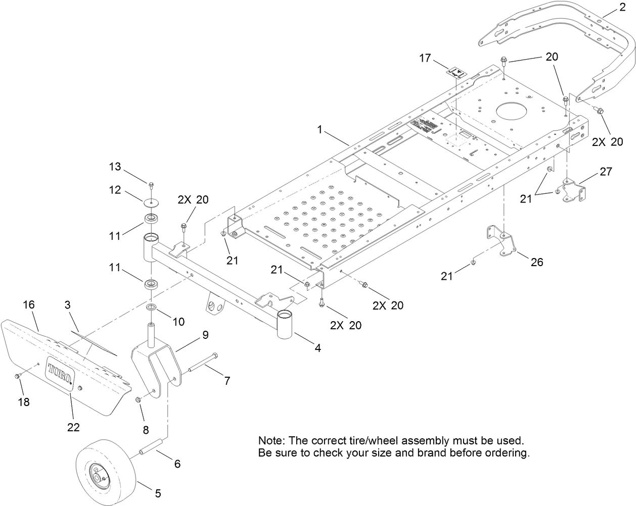 Frame, Front Axle and Caster Wheel Assembly