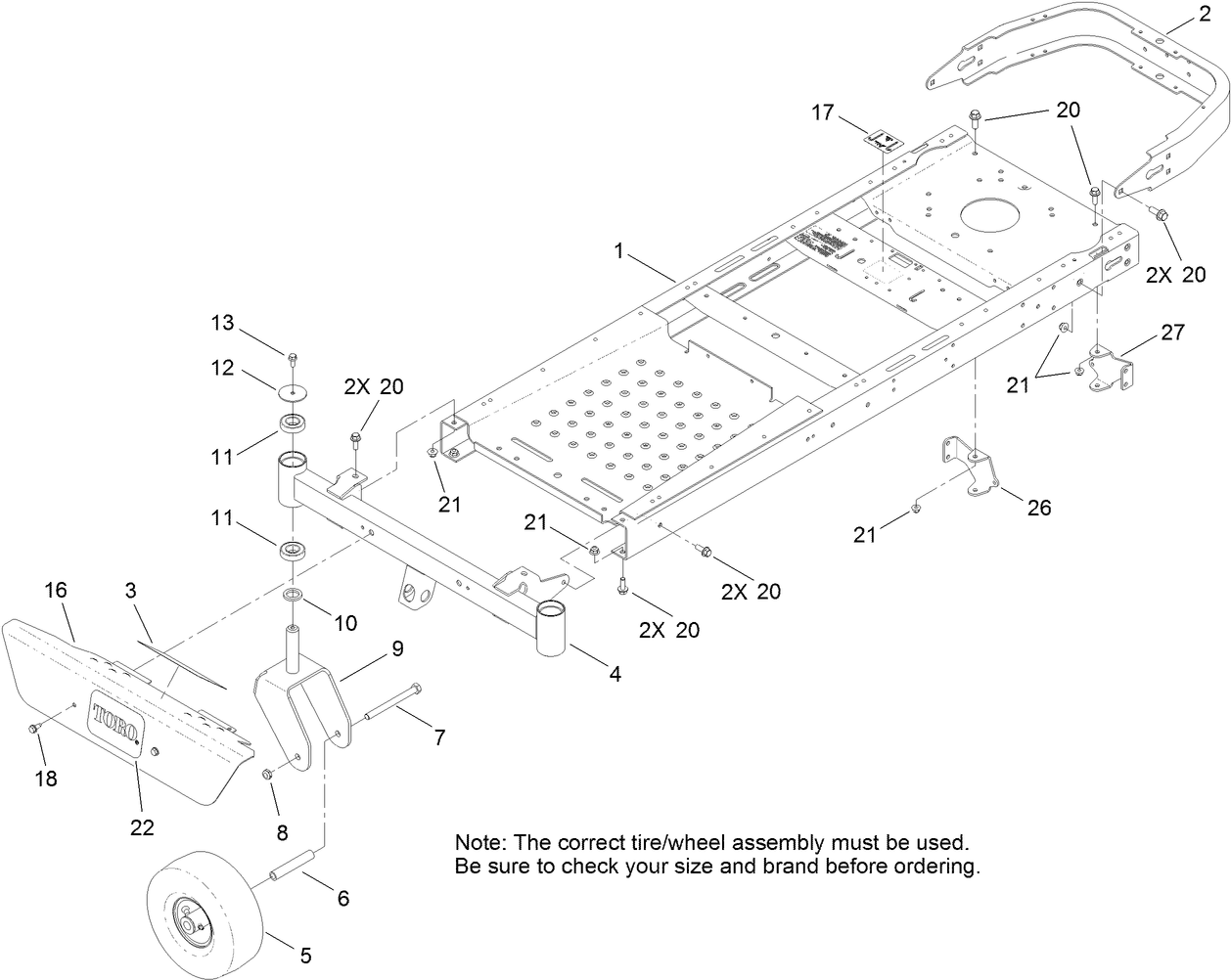 Frame, Front Axle and Caster Wheel Assembly
