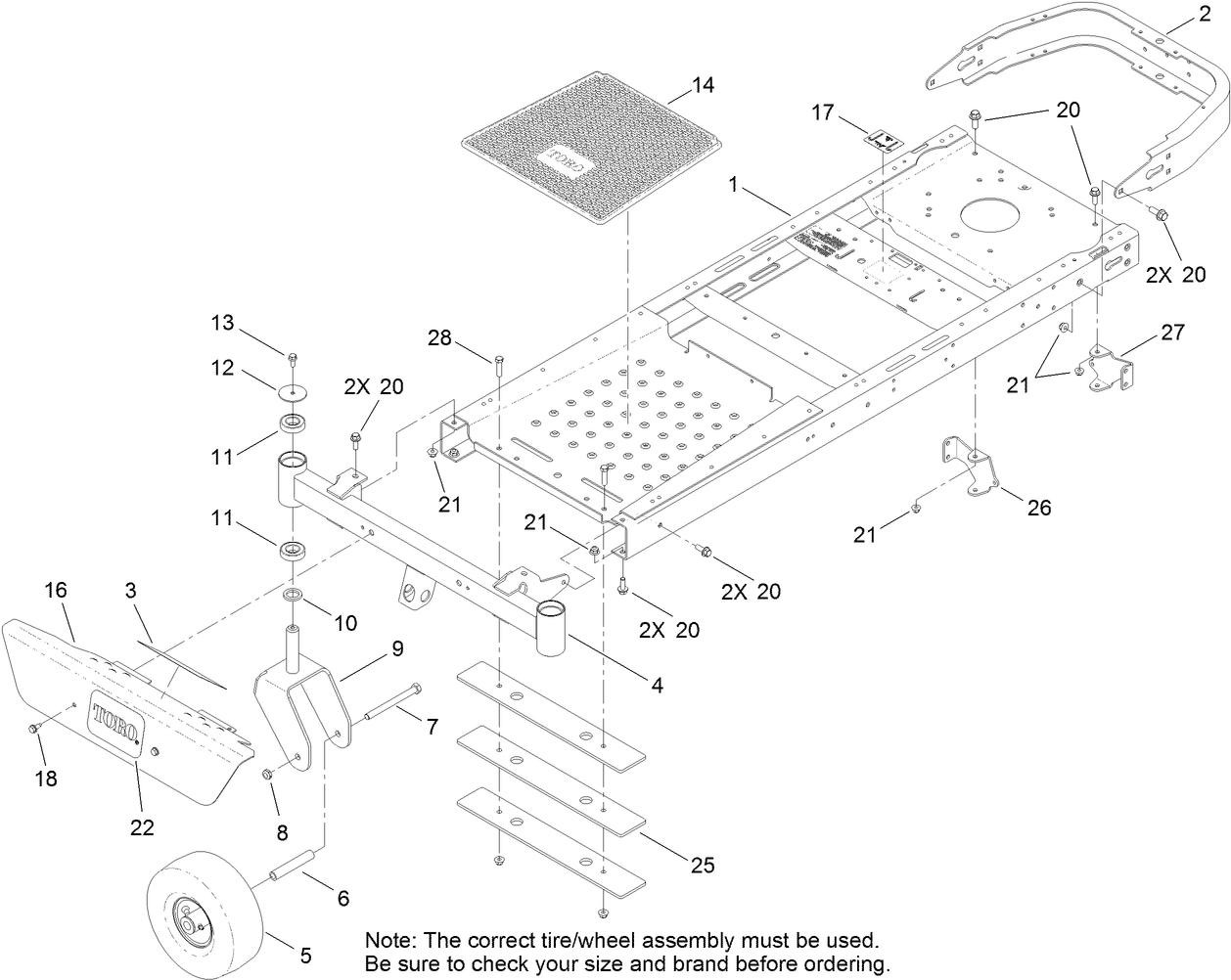 Frame, Front Axle and Caster Wheel Assembly
