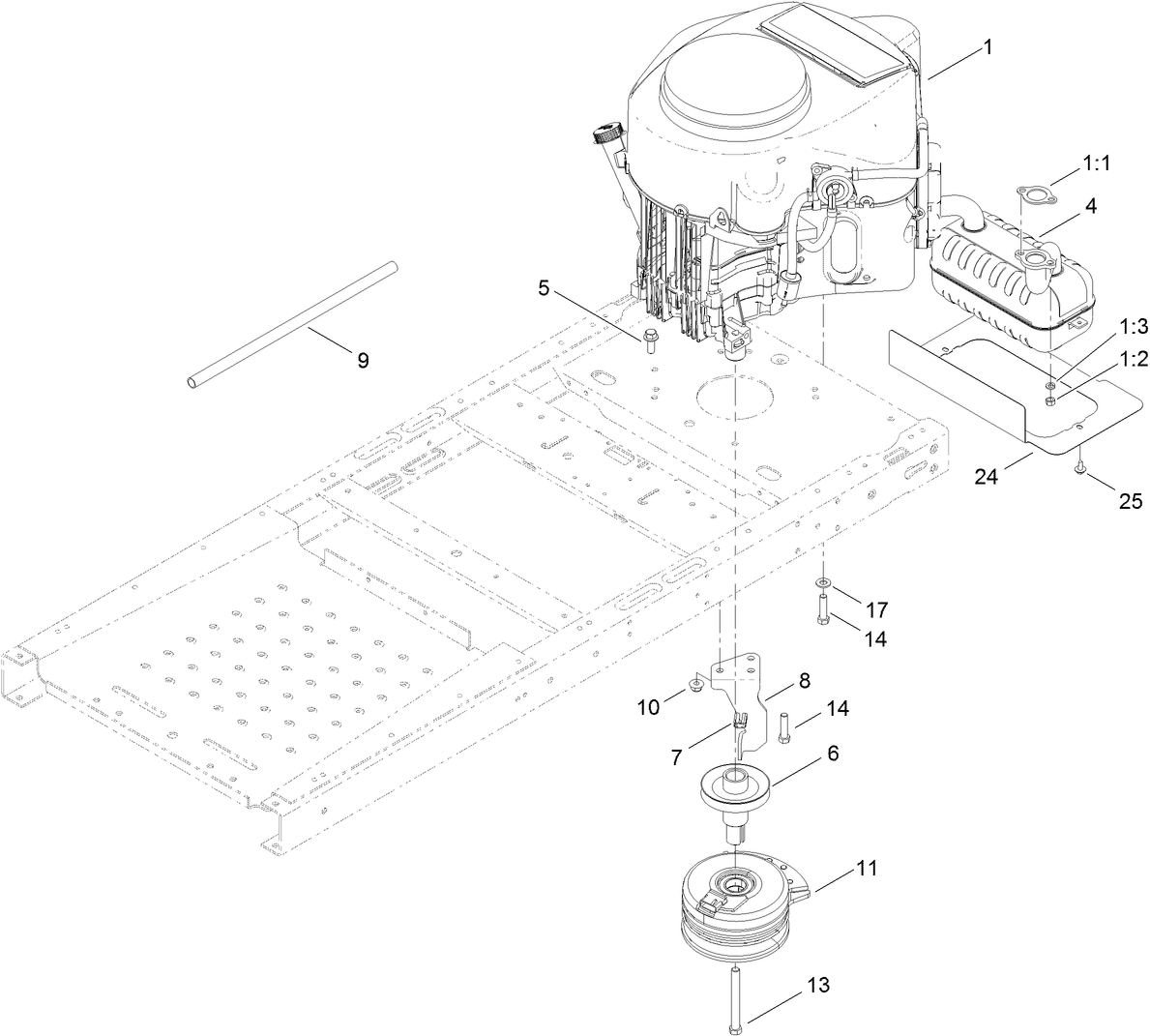 Engine, Muffler and Clutch Assembly