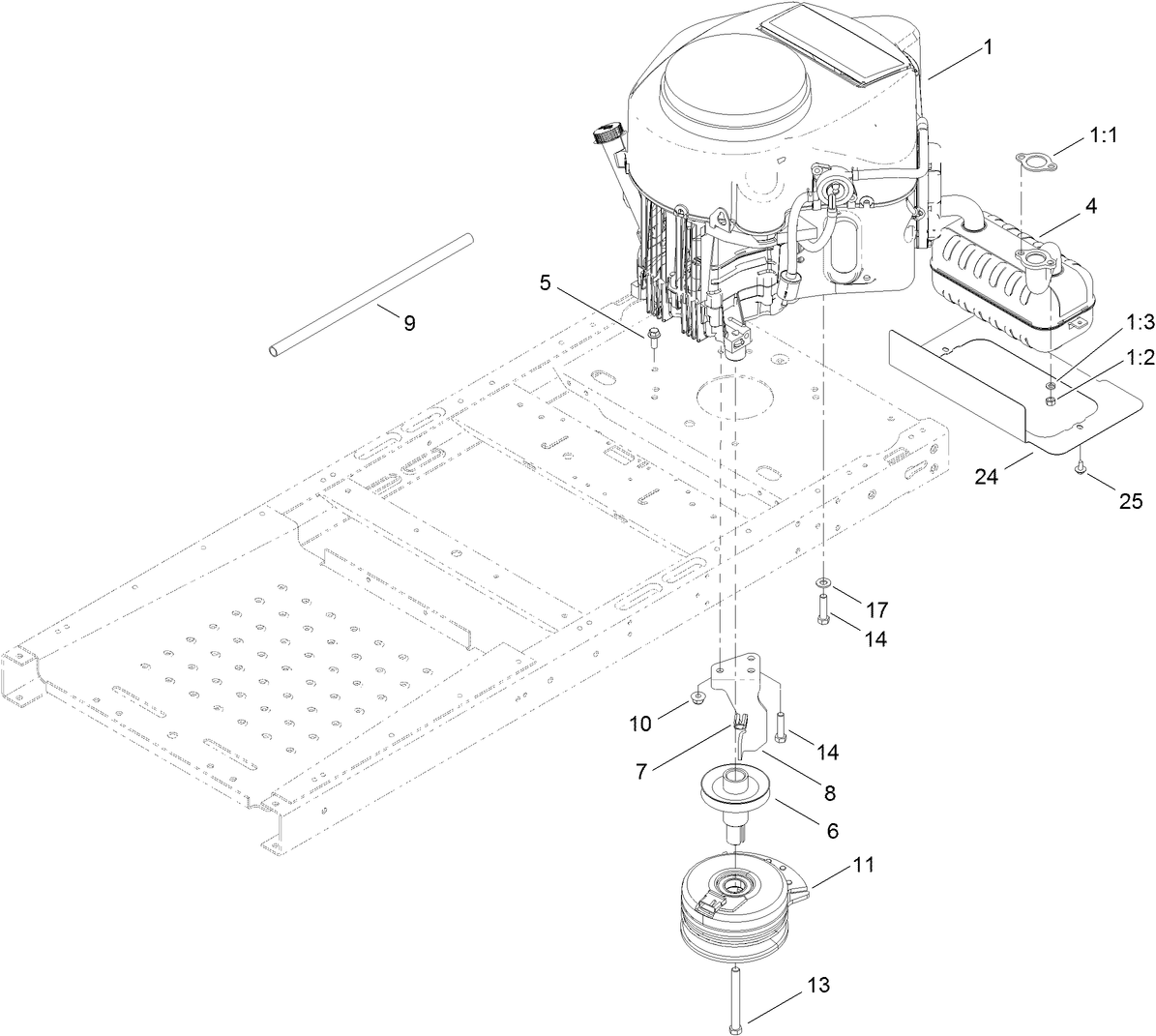 Engine, Muffler and Clutch Assembly