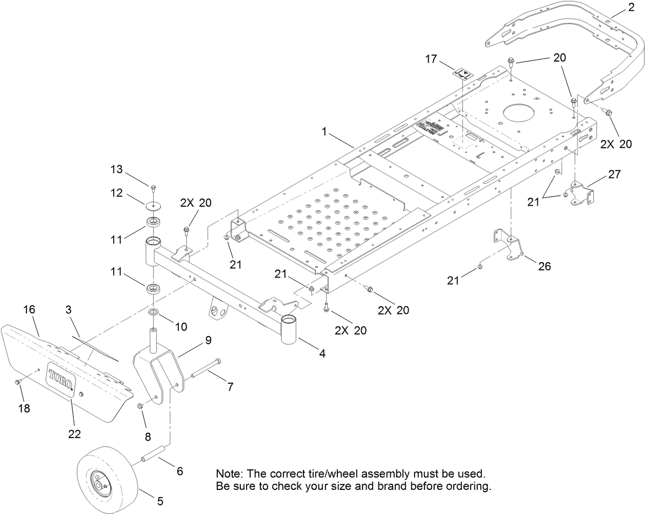 Frame, Front Axle and Caster Wheel Assembly