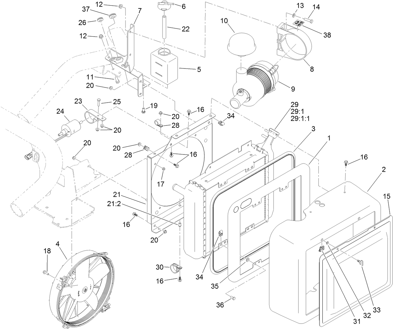Radiator, Fuel Pump and Air Cleaner Assembly