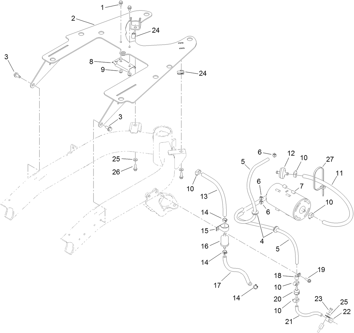 Fuel Line and Carbon Canister Hose Routing Assembly