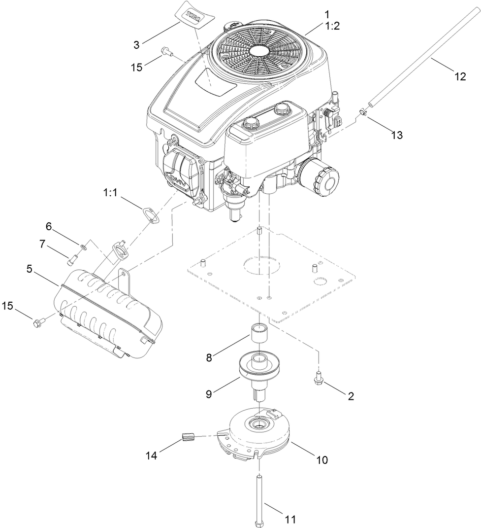 Engine, Muffler and Clutch Assembly