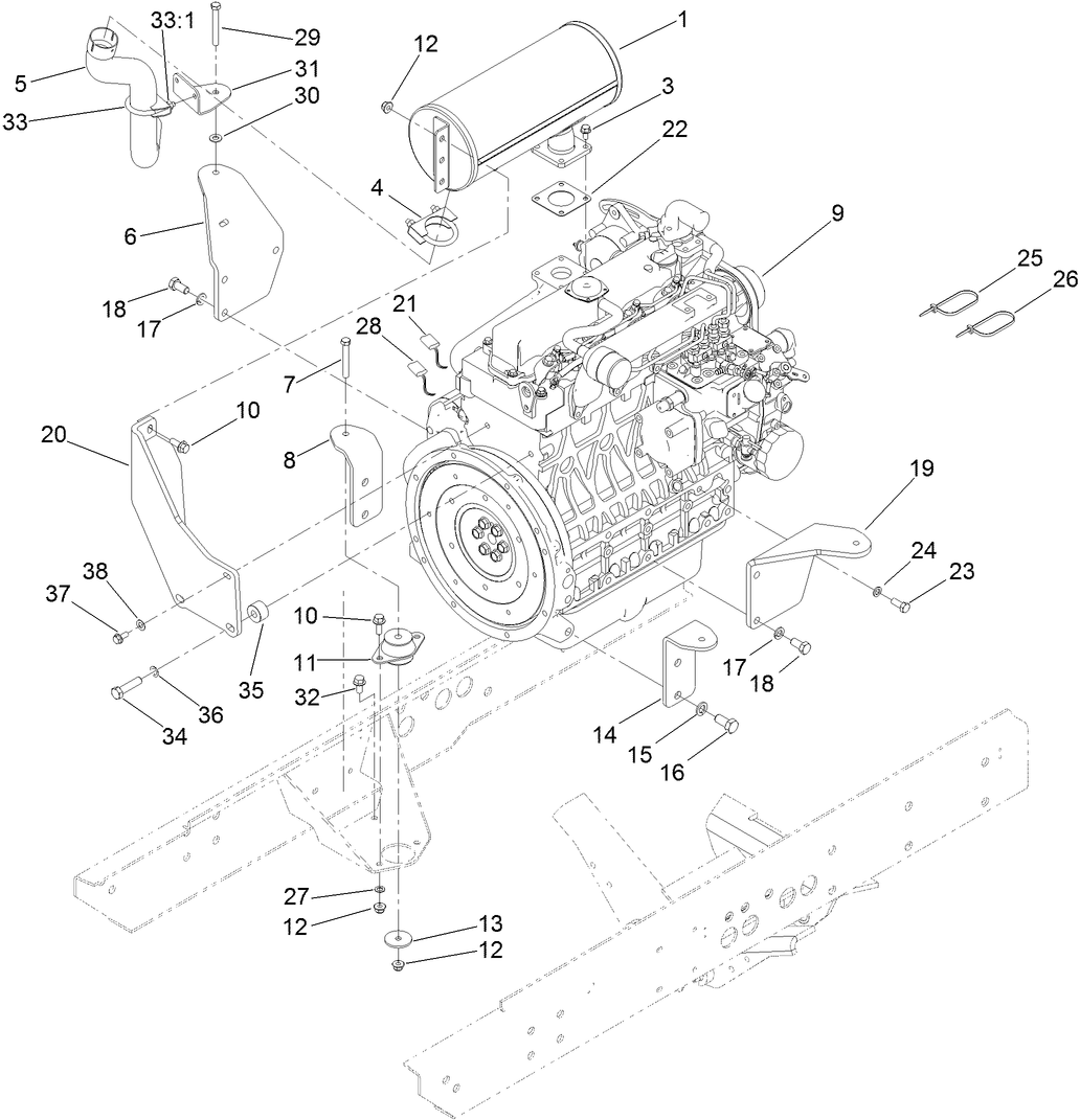 Engine Mounting and Muffler Assembly