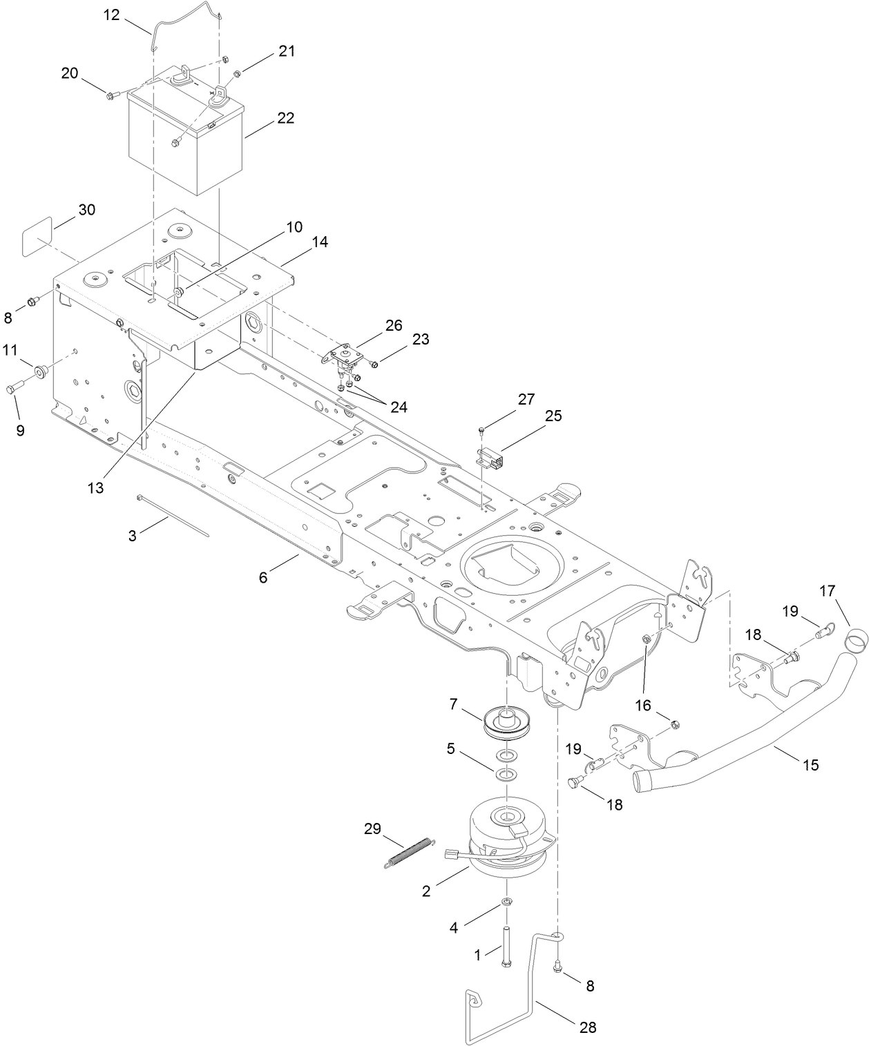 Frame, Battery and Electric PTO Assembly