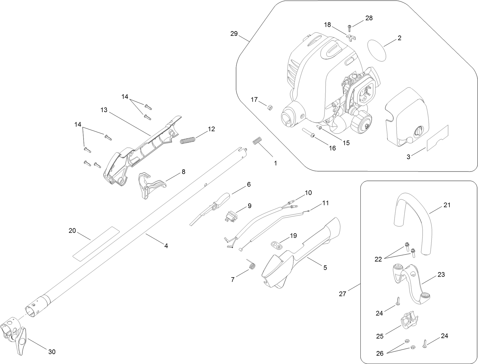 Upper Shaft, Handle and Powerhead Assembly