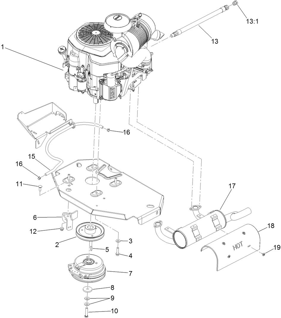 Engine, Clutch and Muffler Assembly