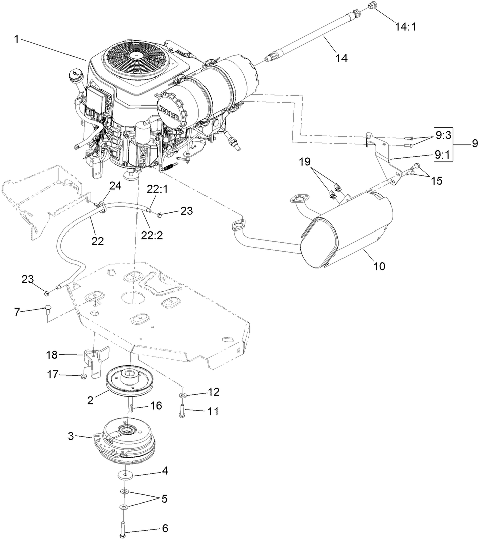 Engine, Muffler and Clutch Assembly