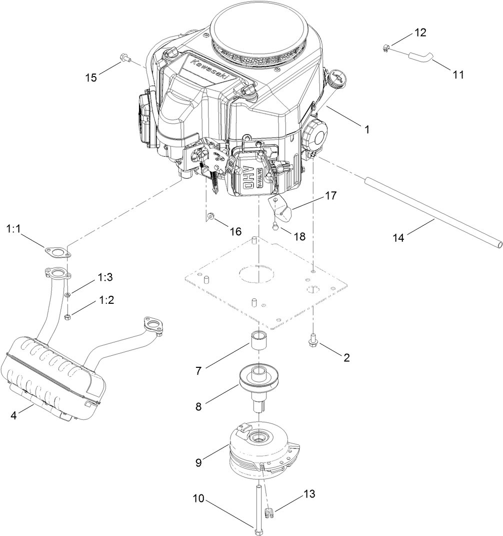 Engine, Muffler and Clutch Assembly