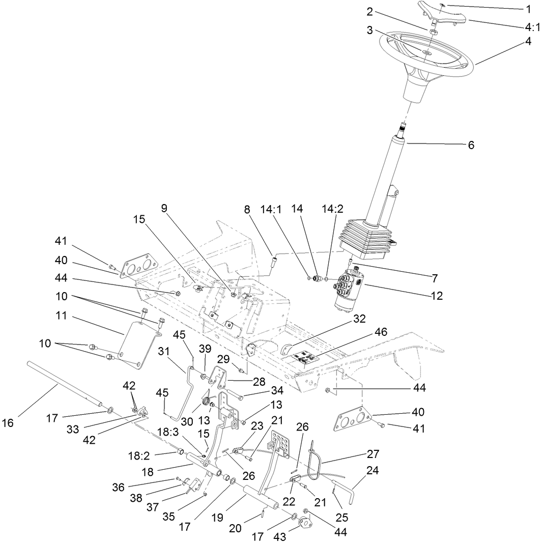 Steering Tower and Brake Pedal Assembly