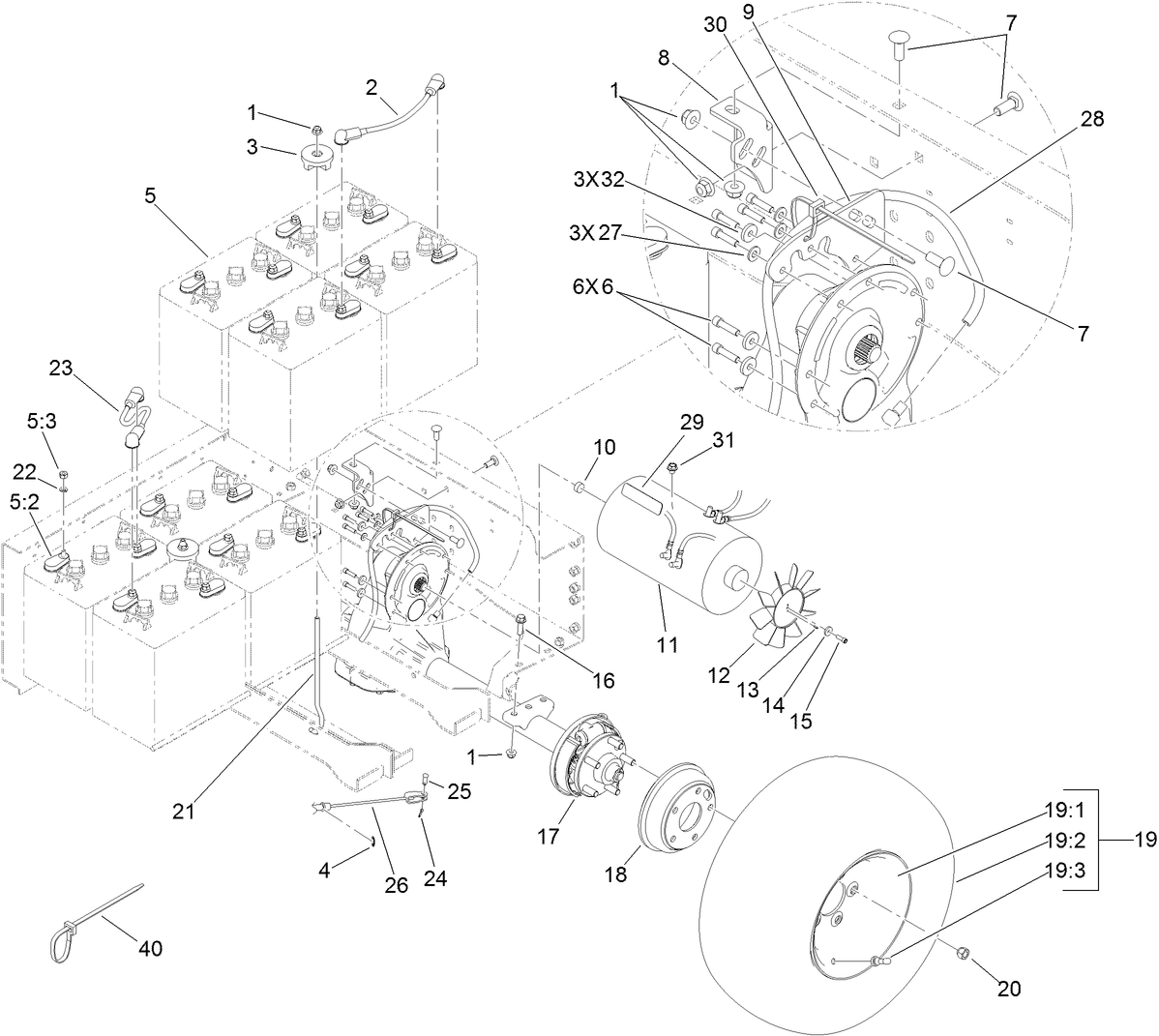 Battery and Transaxle Assembly
