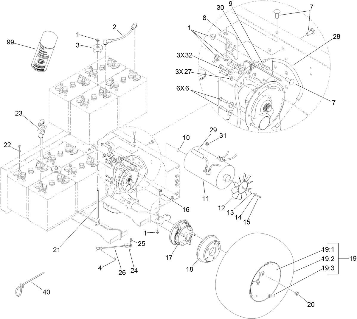 Battery and Transaxle Assembly