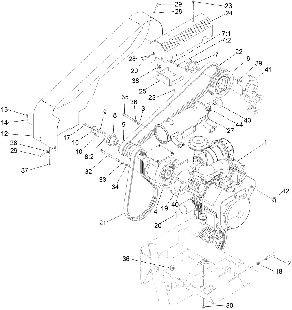 Engine, Clutch and Muffler Assembly