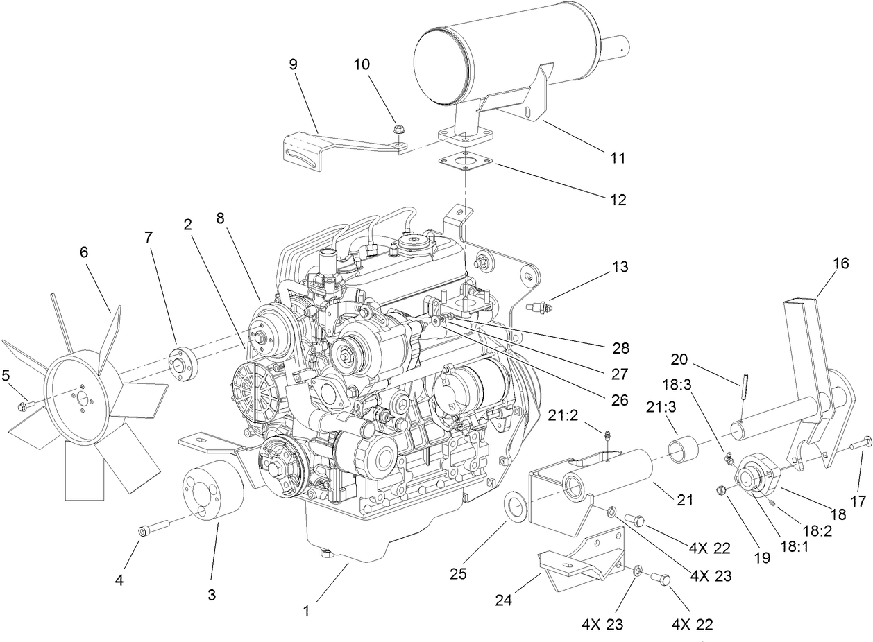 Engine, Fan and Muffler Assembly