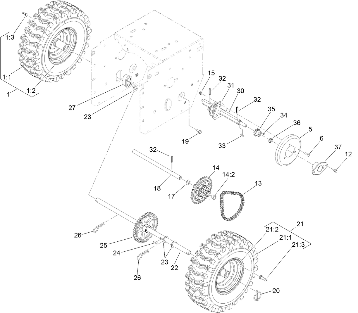 Axle and Chain Drive Assembly