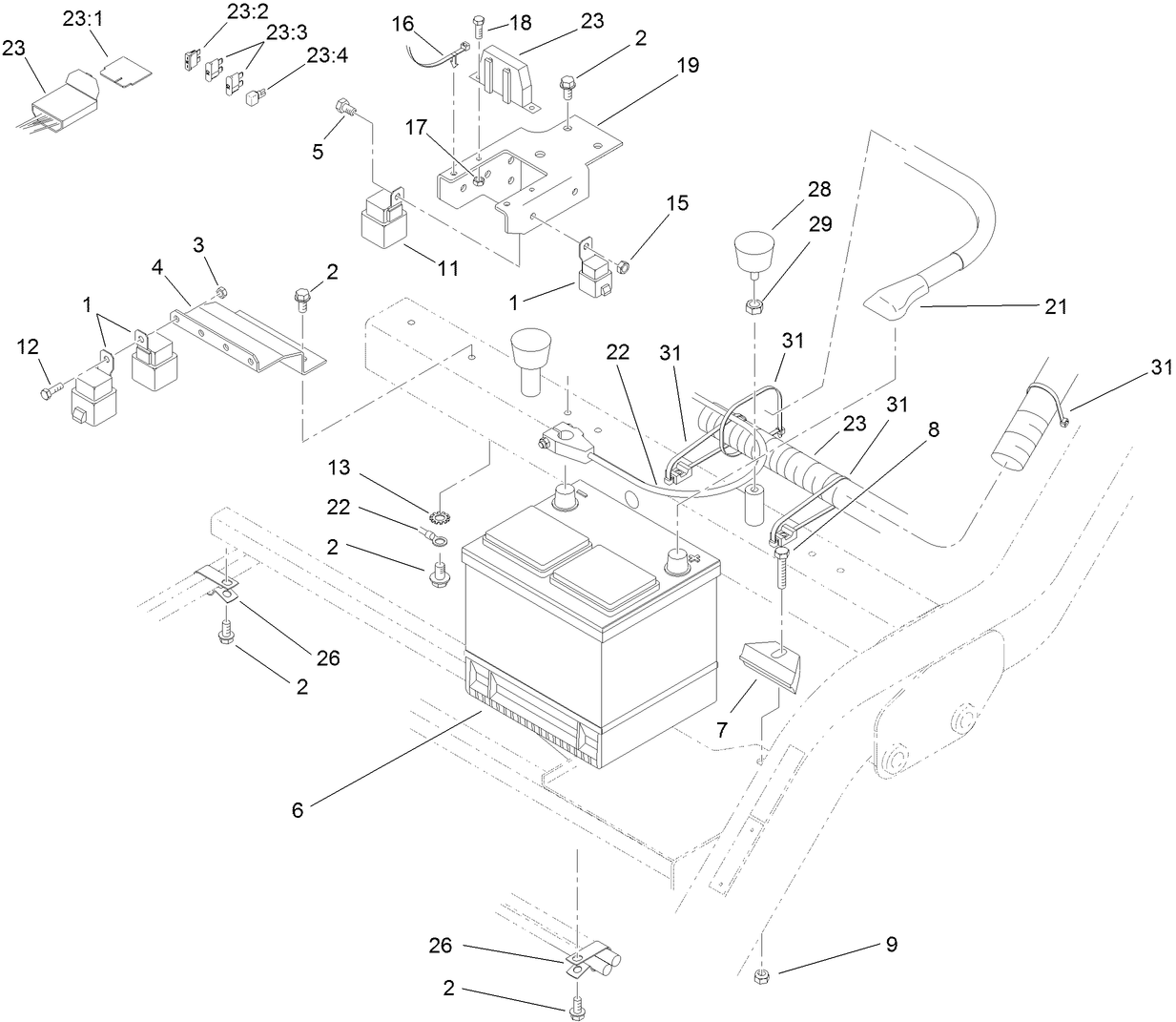 Battery and Electrical Component Assembly