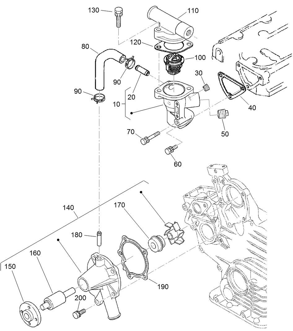 Water Flange, Thermostat and Water Pump Assembly