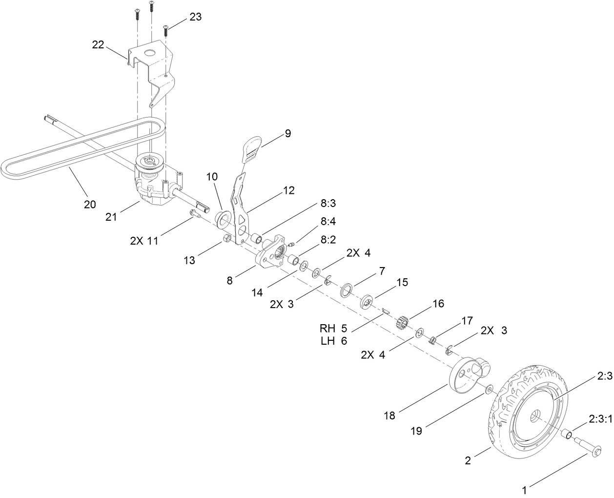 Transmission, Rear Wheel and Height-of-Cut Assembly