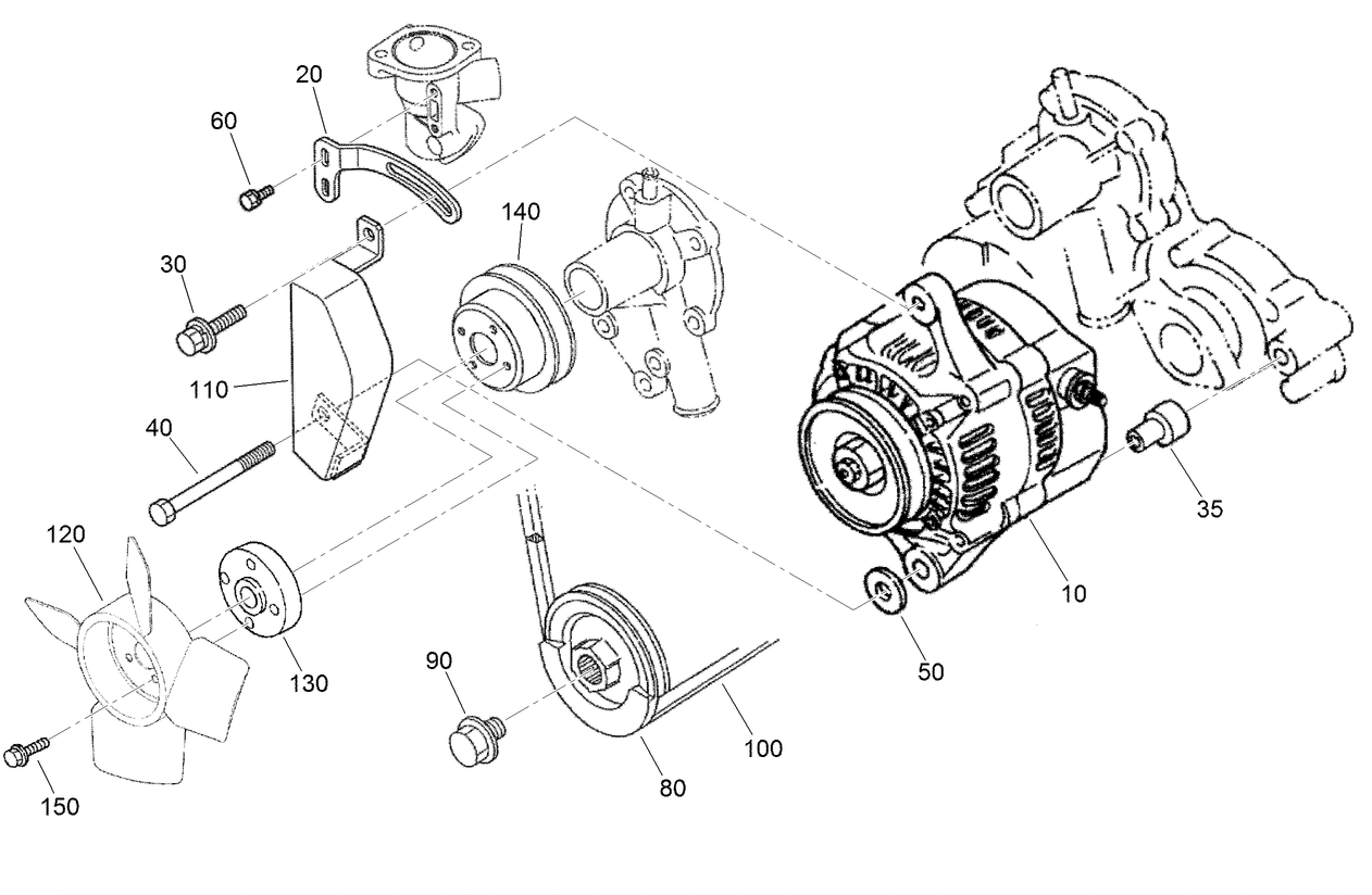 Alternator, Pulley and Fan Assembly