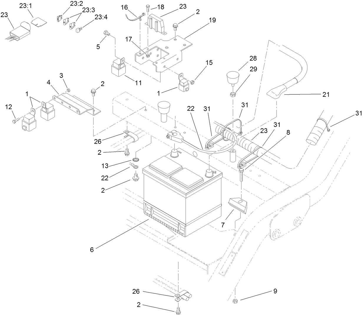 Battery and Electrical Component Assembly
