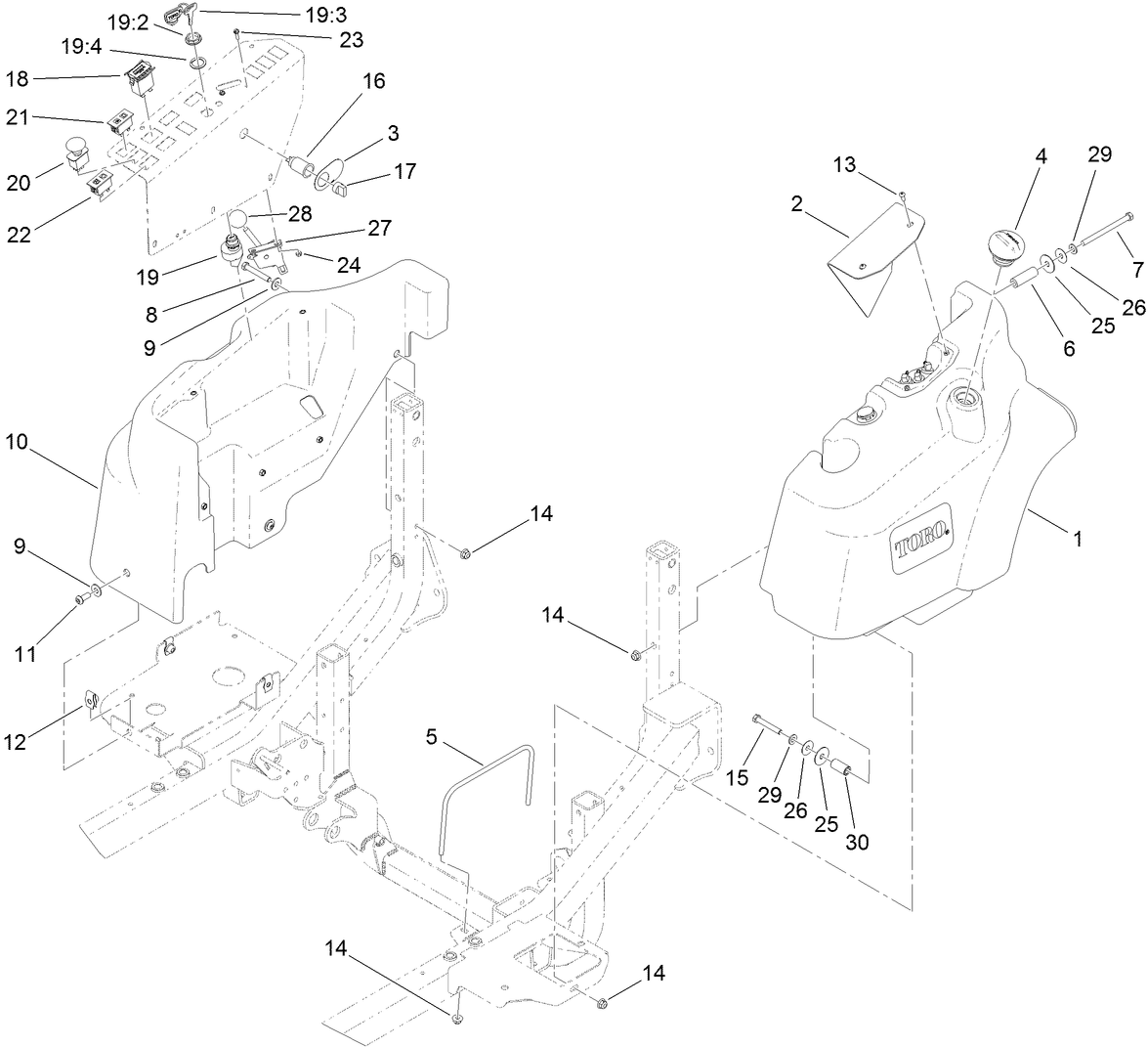 Fuel Tank and Control Panel Component Assembly