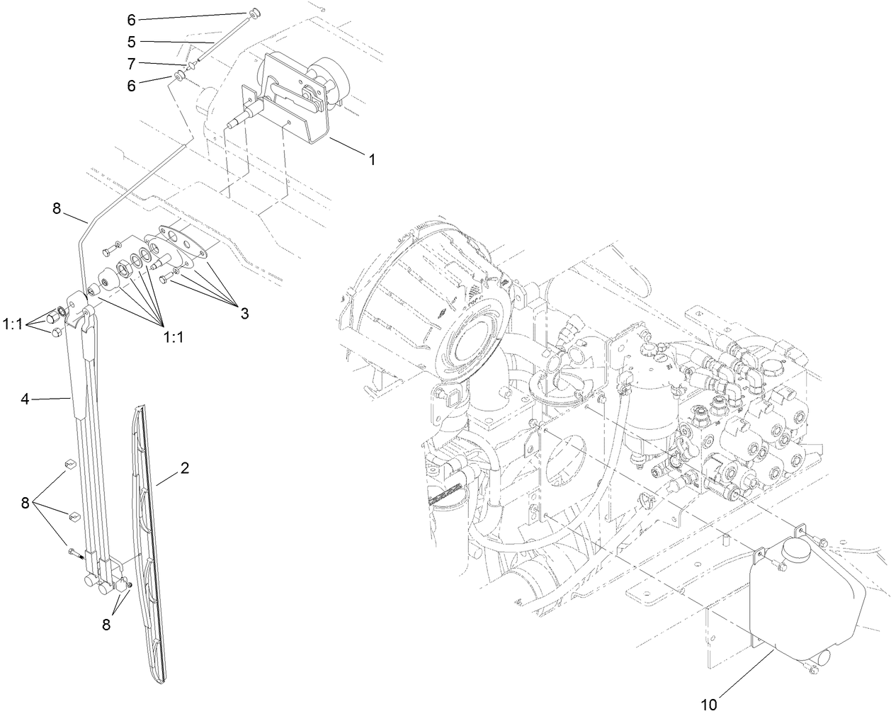 Window Wiper and Washer Bottle Cab Assembly
