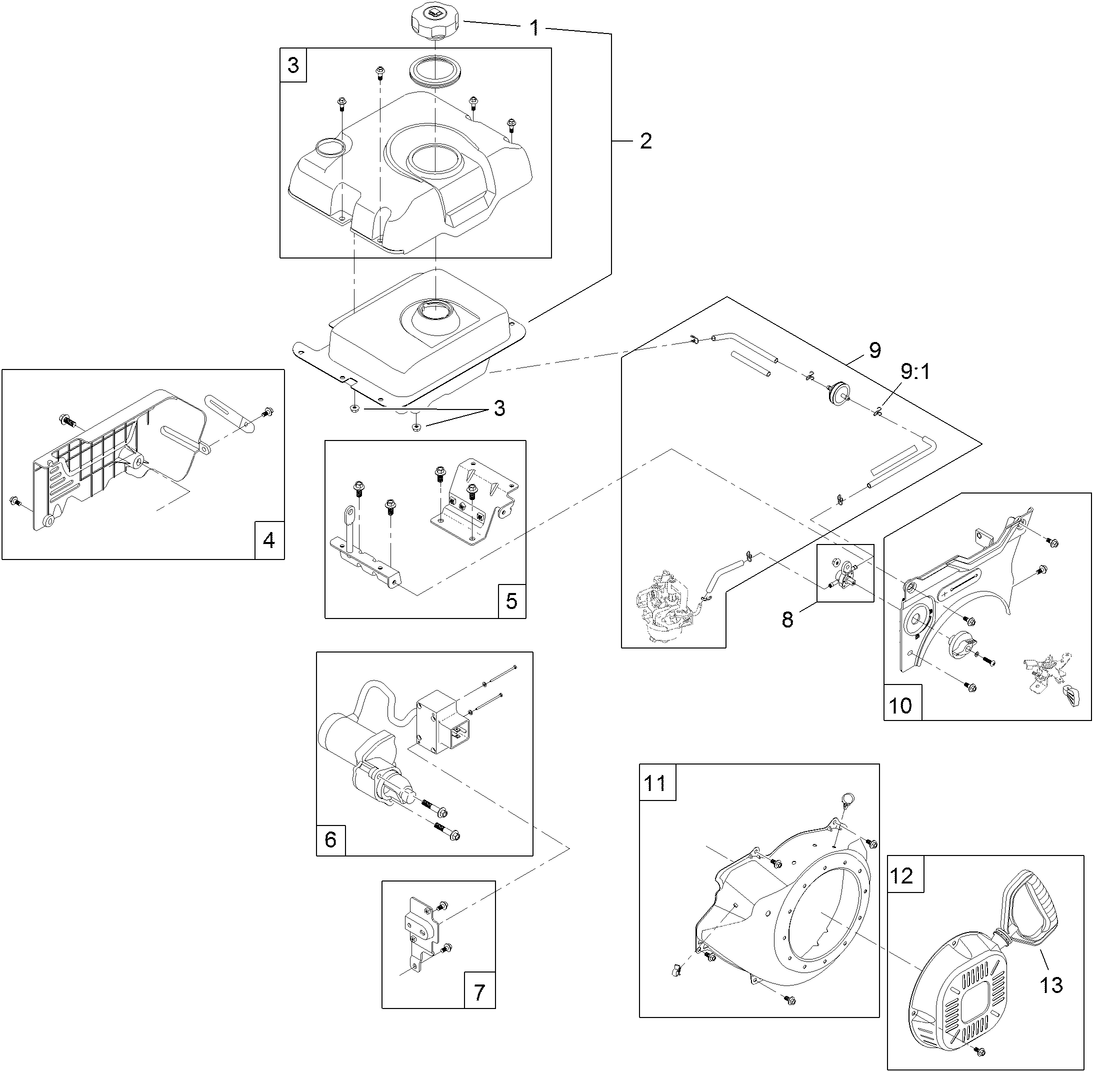 Fuel Tank and Recoil  Engine Assembly