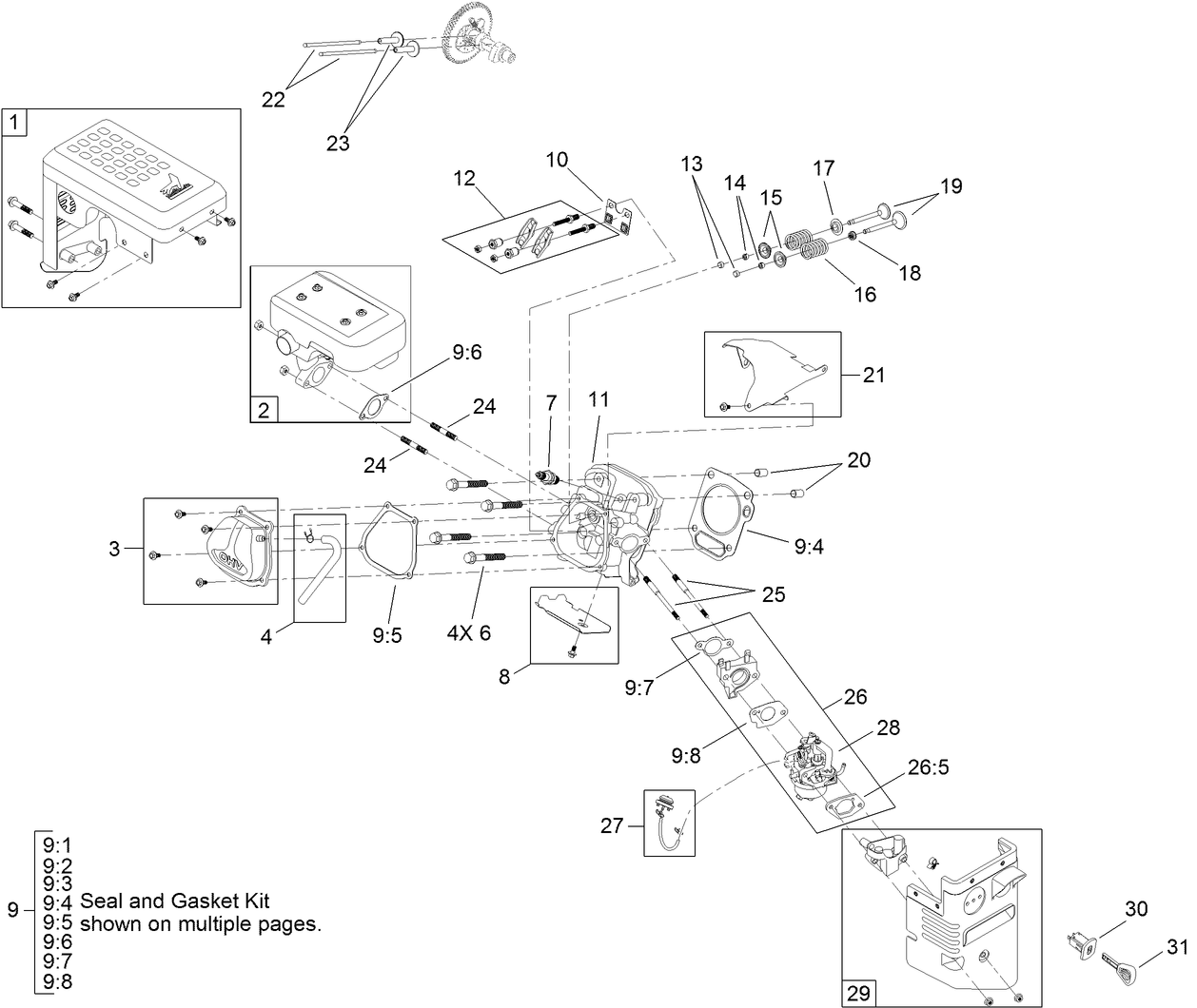 Muffler, Cylinderhead and Carburetor  Engine Assembly