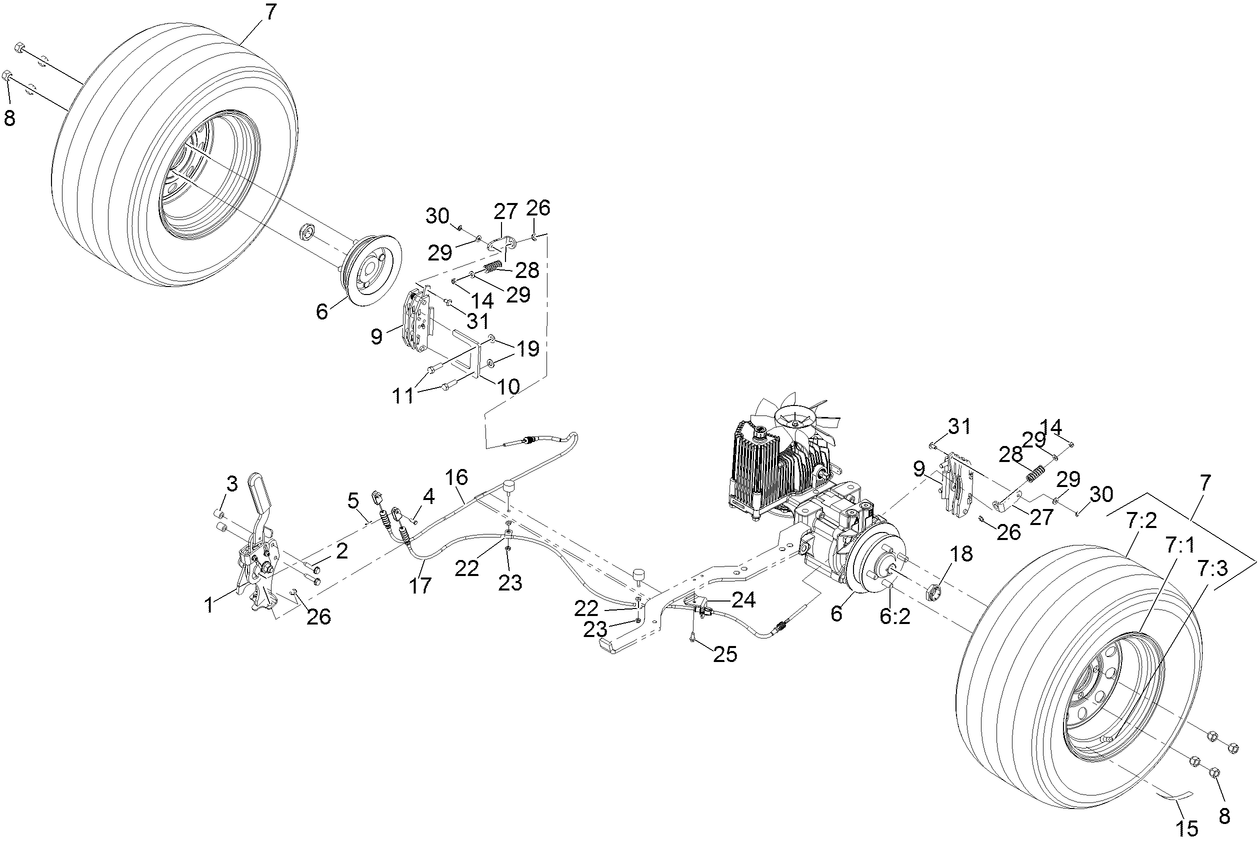 Rear Wheel and Park Brake Assembly