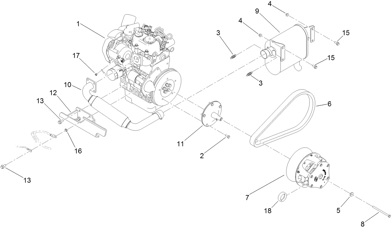 Engine, Primary Clutch and Exhaust Assembly