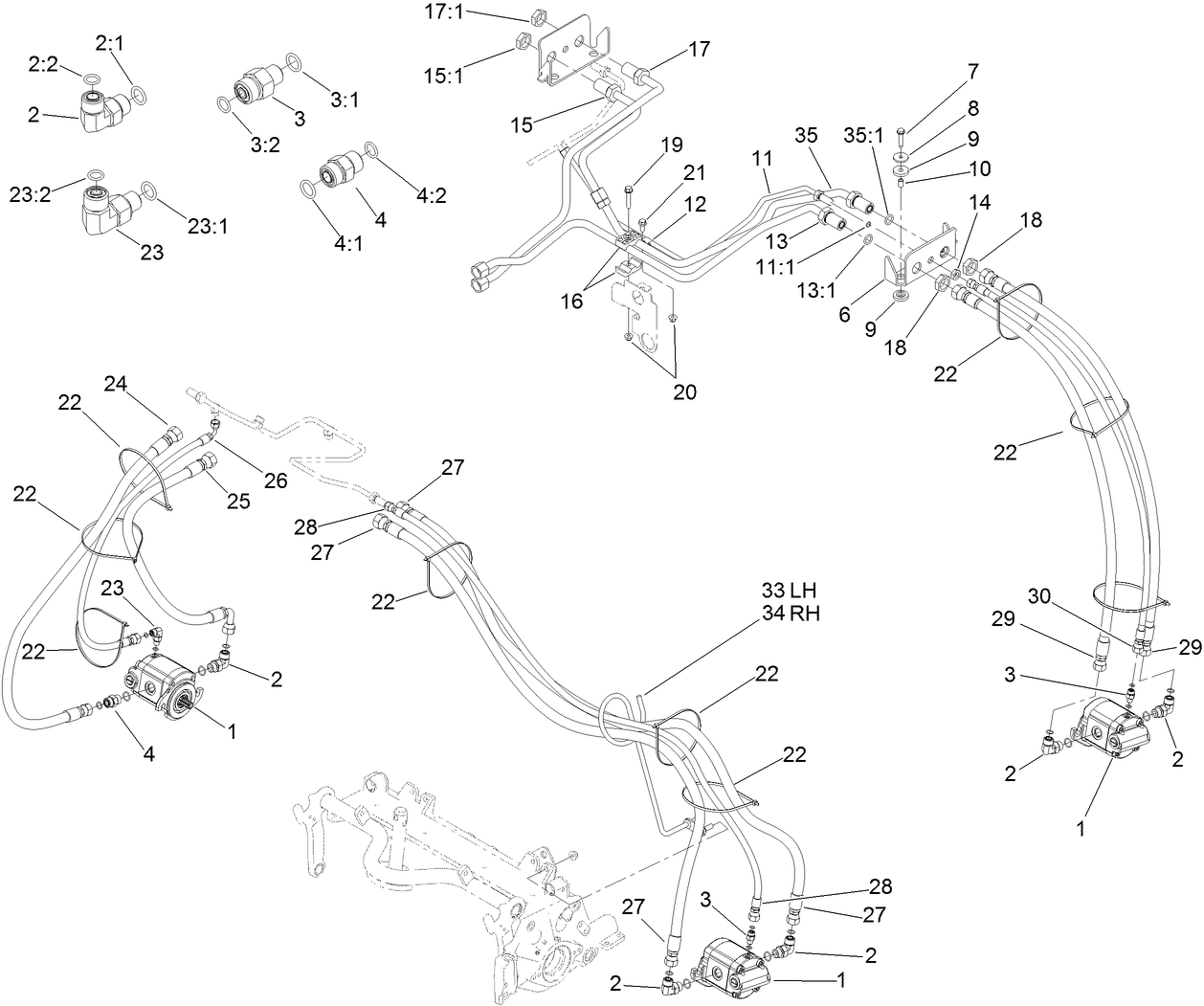 Rear Reel Drive System Plumbing and Front Hose Assembly