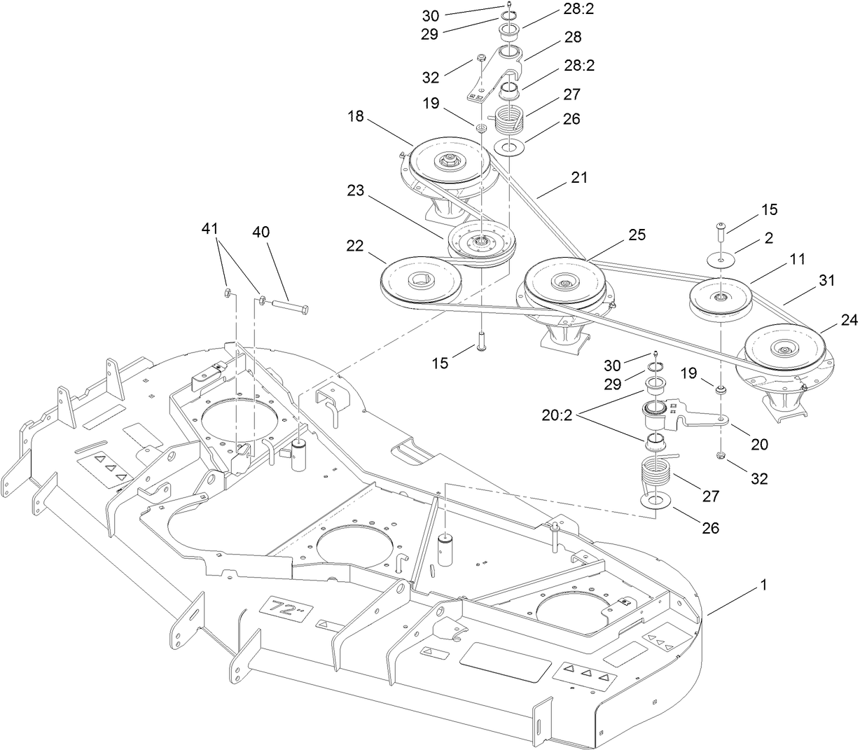 Deck Spindle, Belt and Pulley Assembly