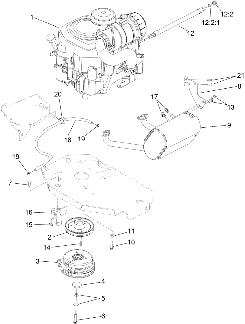 Engine, Muffler and Clutch Assembly
