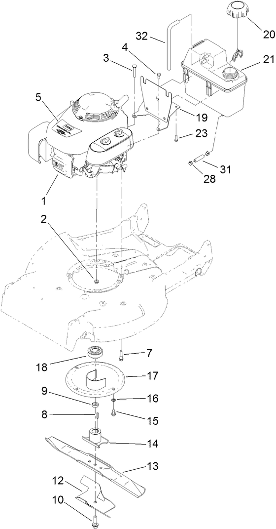 Engine, Fuel Tank and Blade Assembly