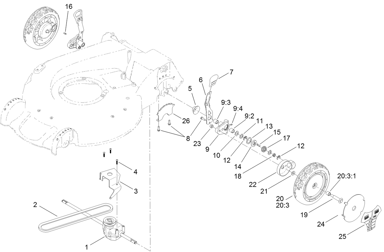 Rear Wheel and Height-of-Cut Assembly