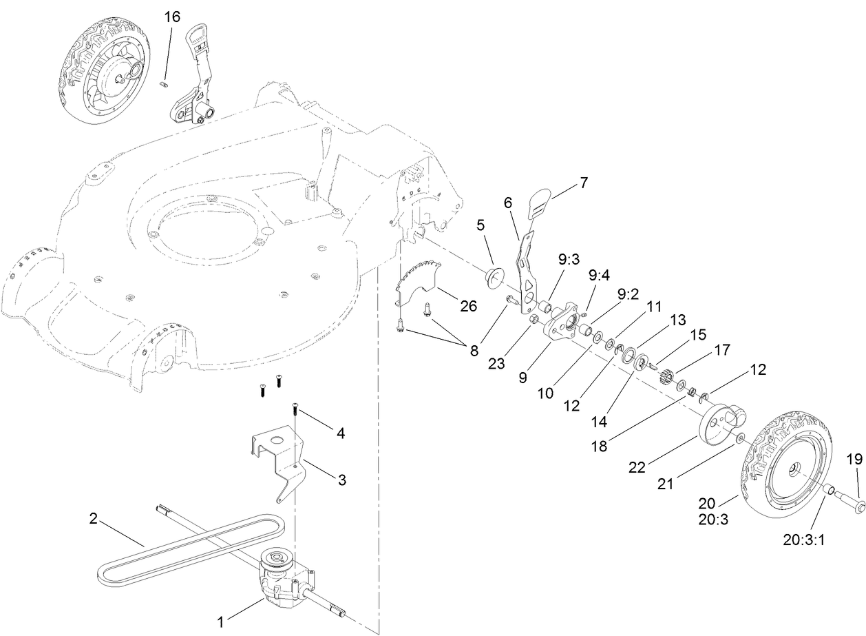 Rear Wheel and Height-of-Cut Assembly