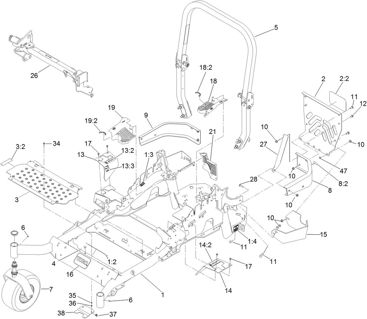 Frame, Caster Wheel and Z Stand Assembly
