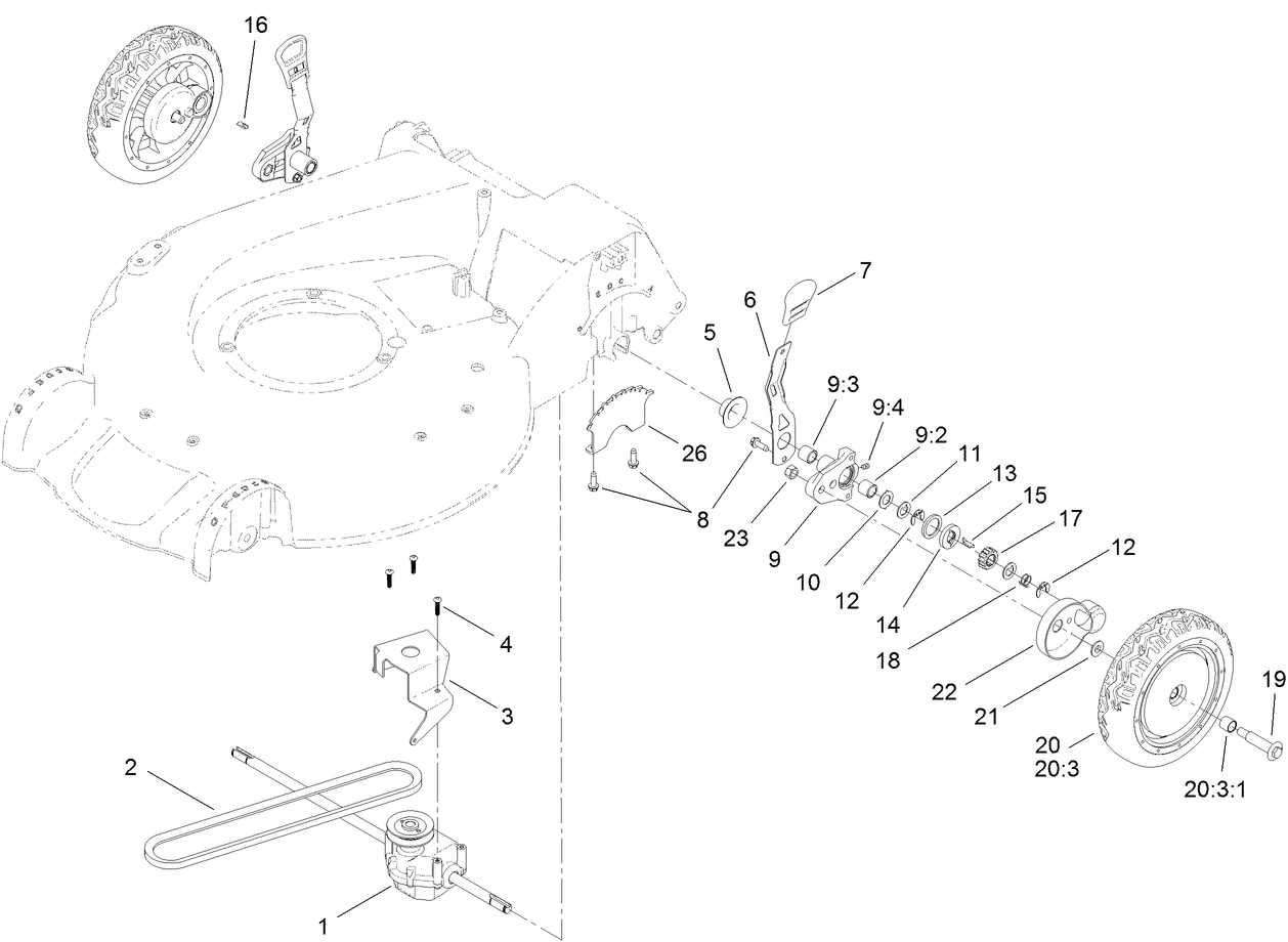Transmission and Rear Wheel Assembly