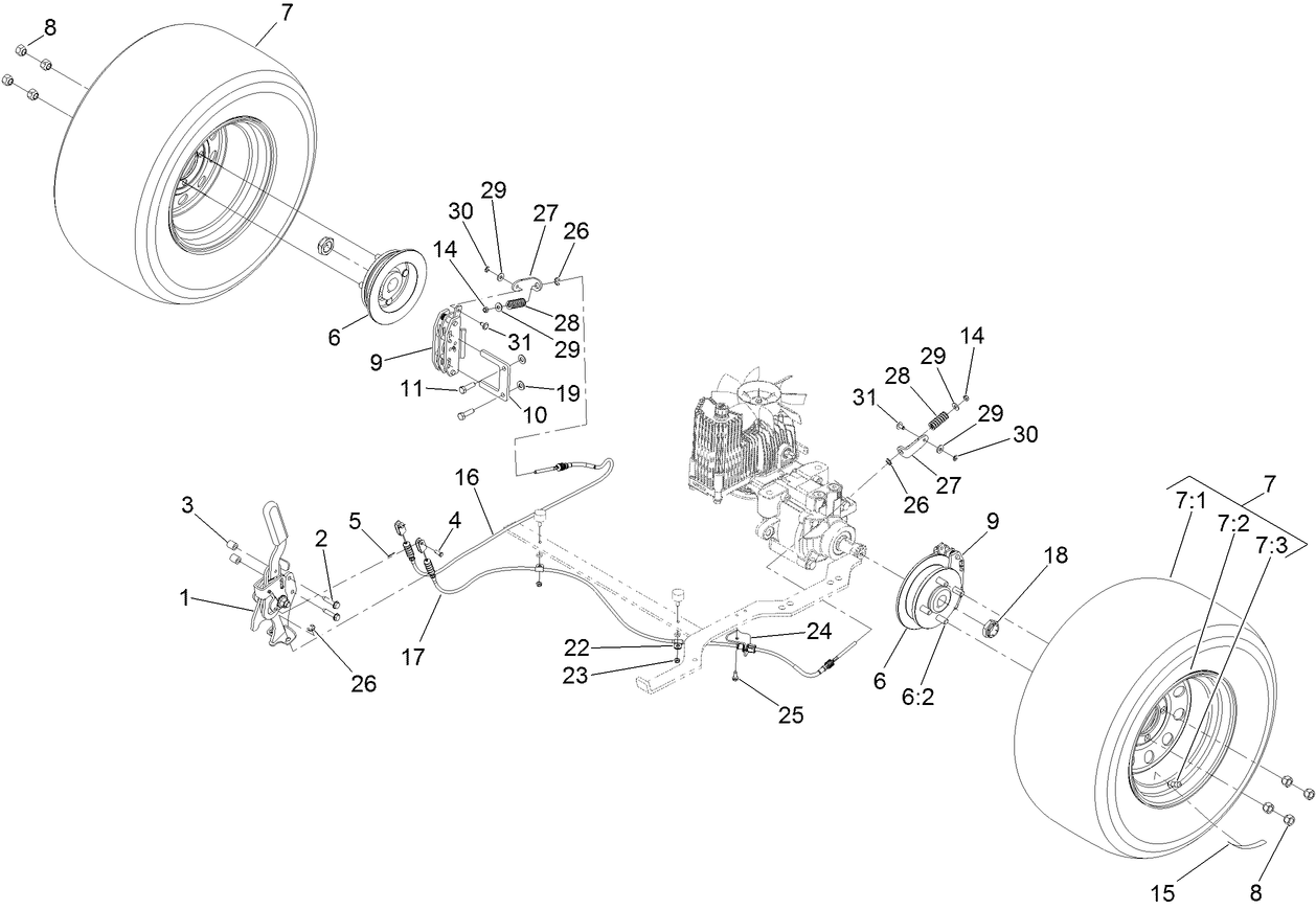 Rear Wheel and Park Brake Assembly