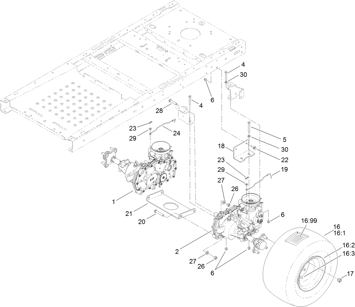Hydro Transaxle Drive and Rear Wheel Assembly