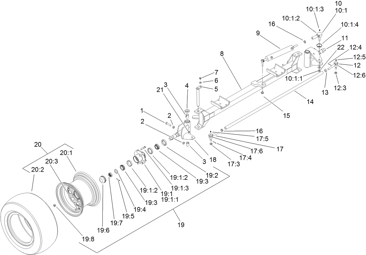 Front Wheel, Tie Rod and Spindle Assembly