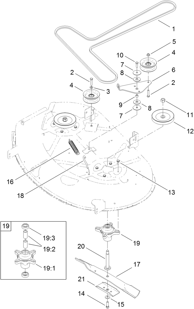 42 Inch Deck, Belt and Blade Assembly