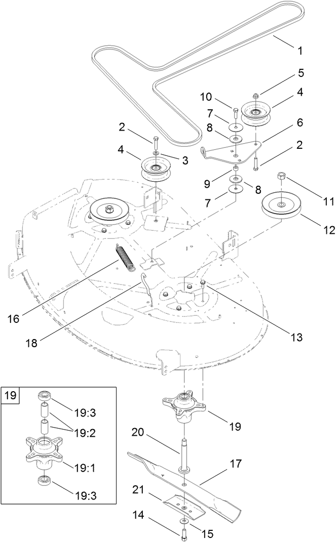 42 Inch Deck Belt, Spindle and Blade Assembly